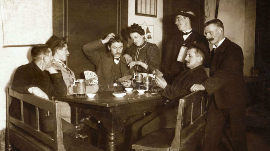 Wirtshausszene historisch Kartenspiel